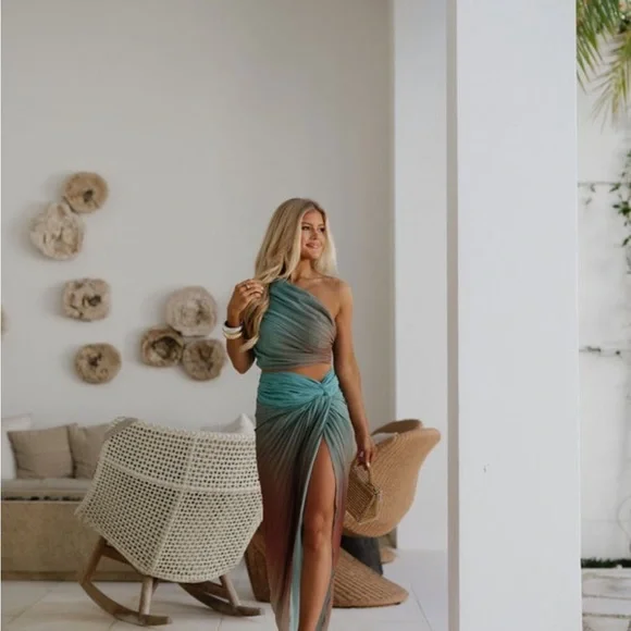 These three boutique ombré pleated skirt set mint NWT - Picture 6 of 11